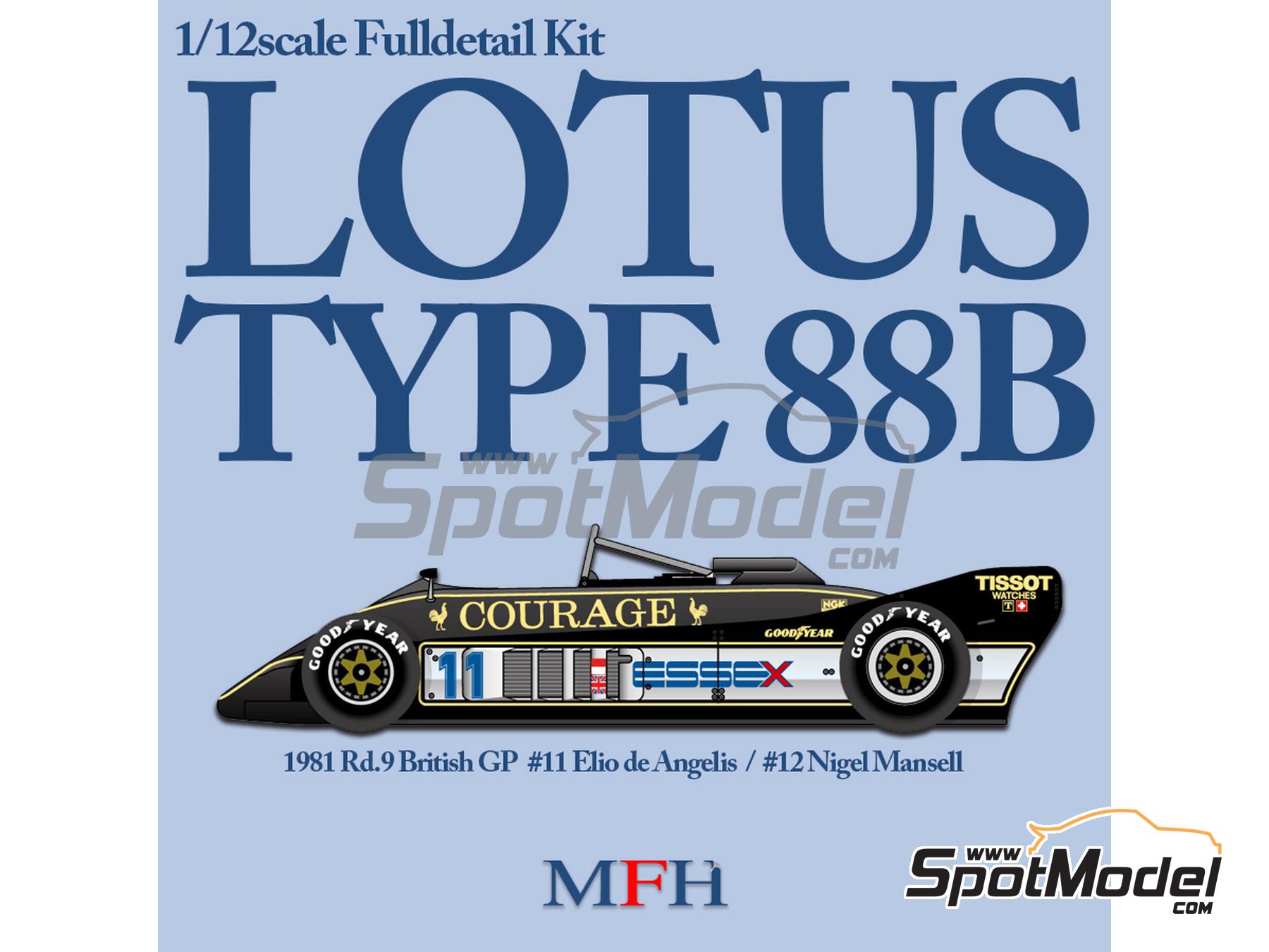 Model Factory Hiro K822: Car scale model kit 1/12 scale - Lotus Type 88B  Lotus Team sponsored by Essex #11, 12 - Elio de Angelis (IT), Nigel Ernest  James Mansell (GB) -